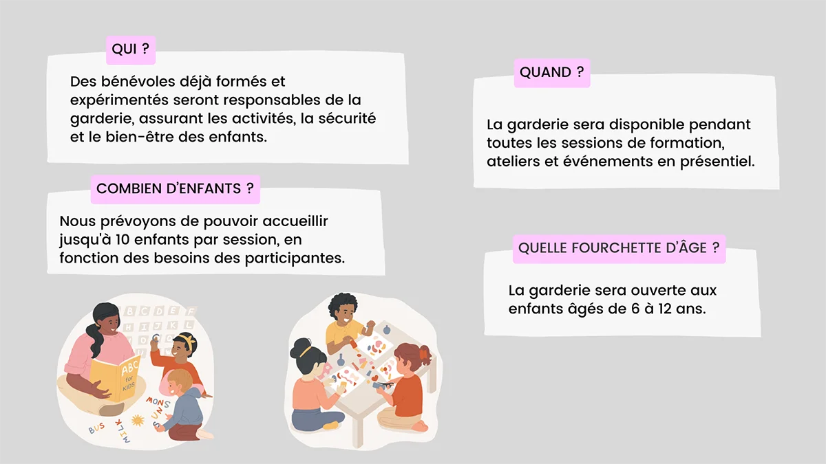 Empower Mamans Solos :: Accompagner les mamans solos dans l'entrepreneuriat :: Garderie organisée pour vos enfants
